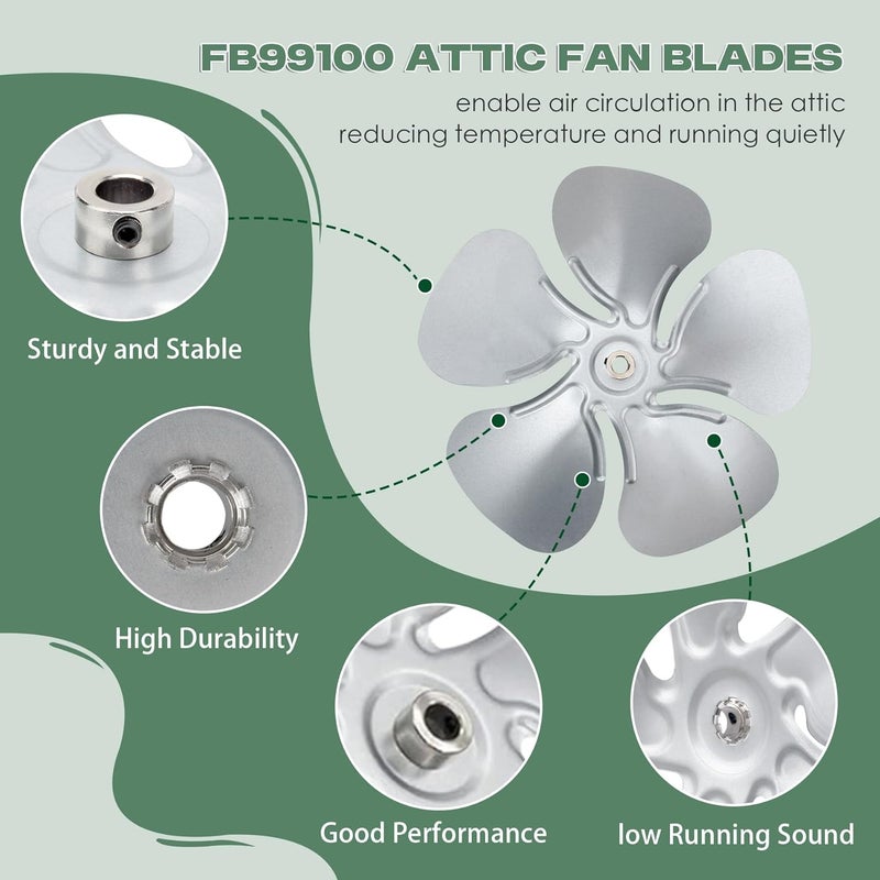 superbobi FB99100 Attic Fan Blade Propeller 12" 32 Degree 5 Blade for 1/2" shaft - Image 3